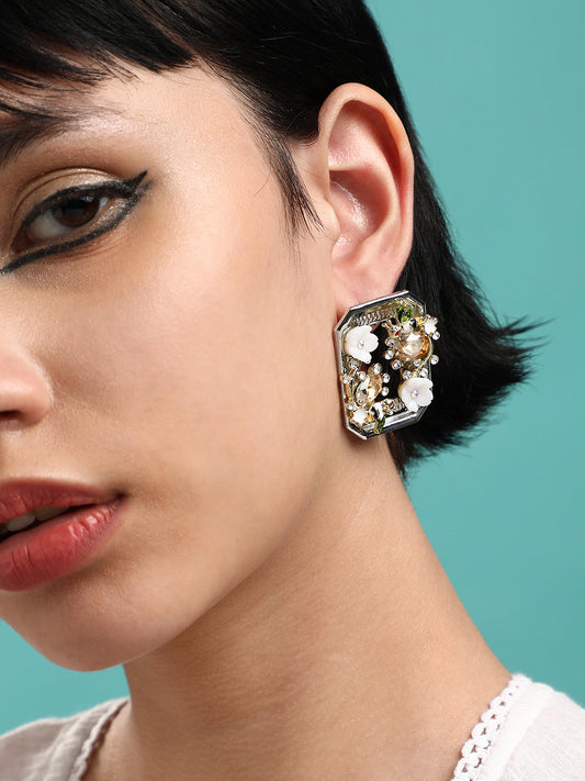 Set Of 2 Gold-Plated Contemporary Studs Earrings