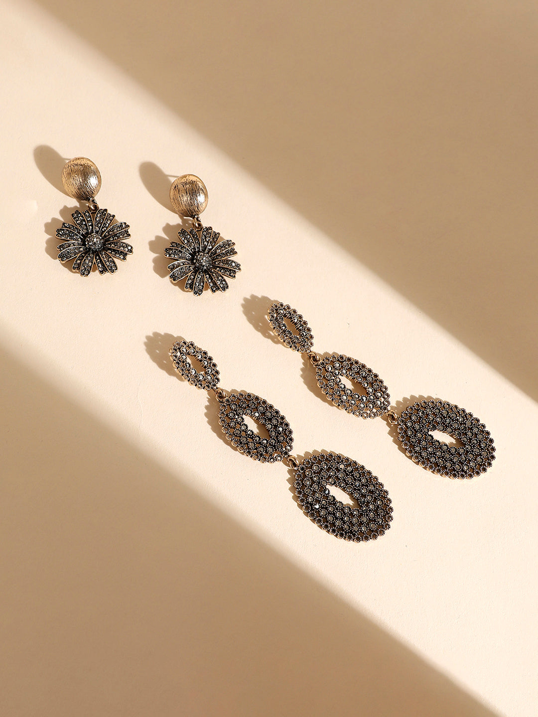 Set Of 2 Gold-Plated Contemporary Drop Earrings
