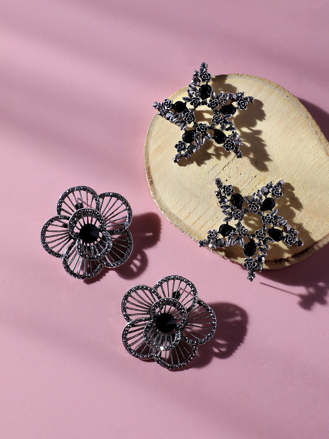 Set Of 2 Silver-Plated Contemporary Stud Earrings