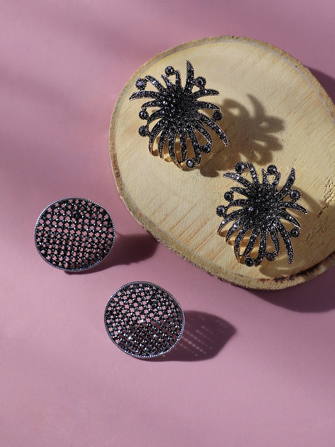 Set Of 2 Gold-Plated Contemporary Studs Earrings