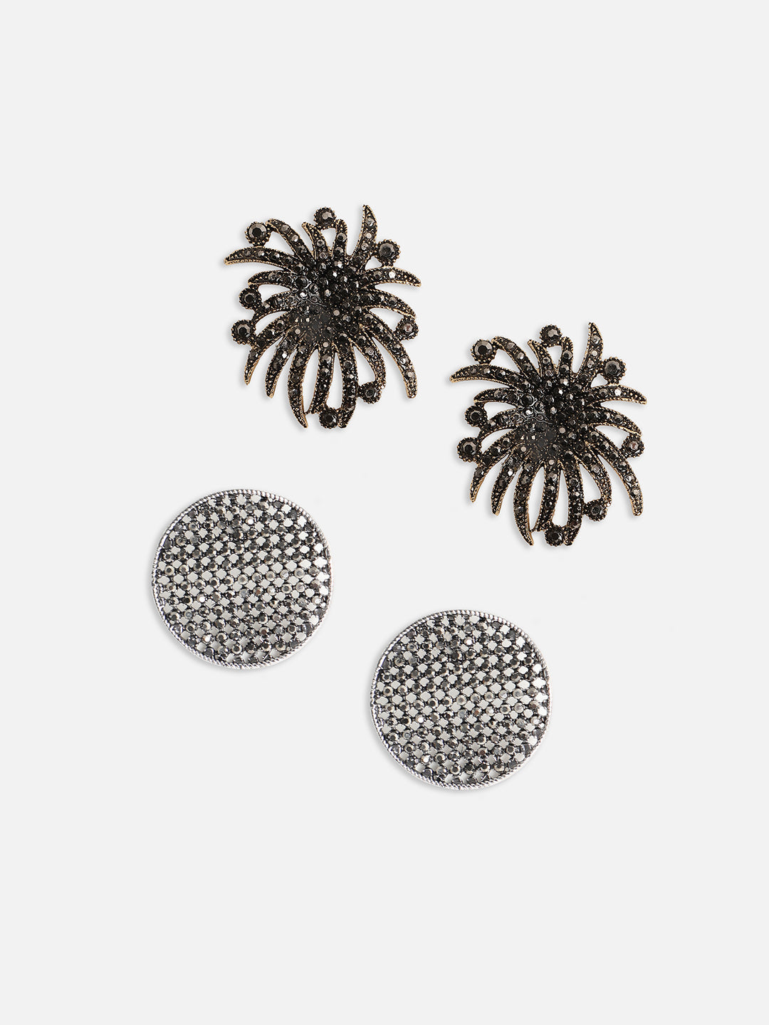 Set Of 2 Gold-Plated Contemporary Studs Earrings