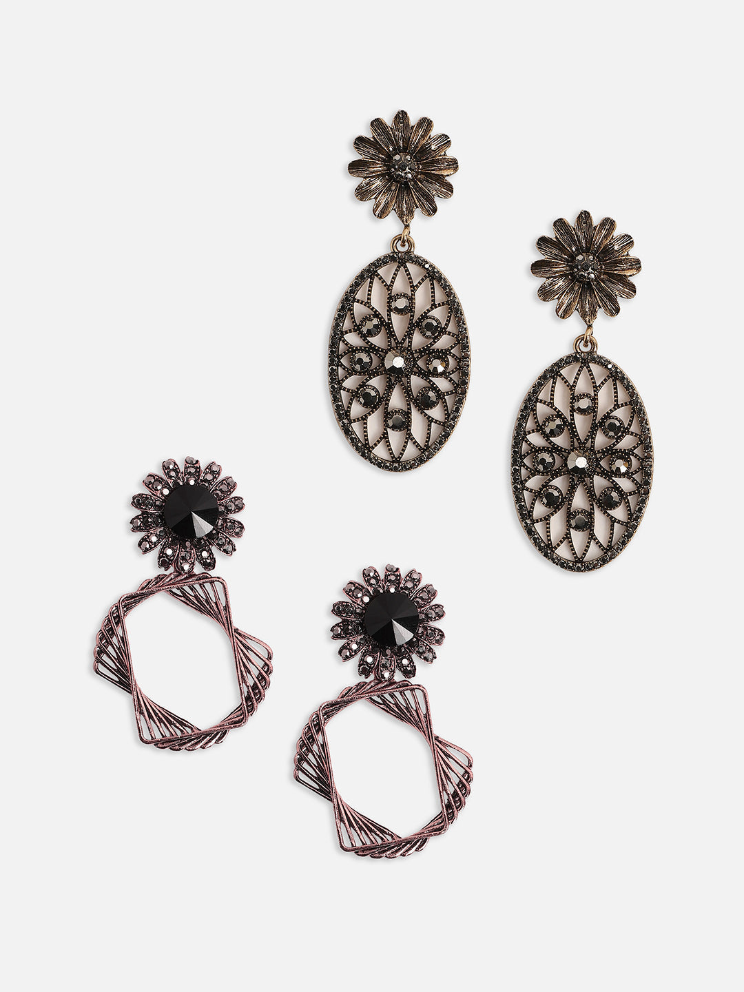 Set Of 2 Rose Gold-Plated Contemporary Drop Earrings