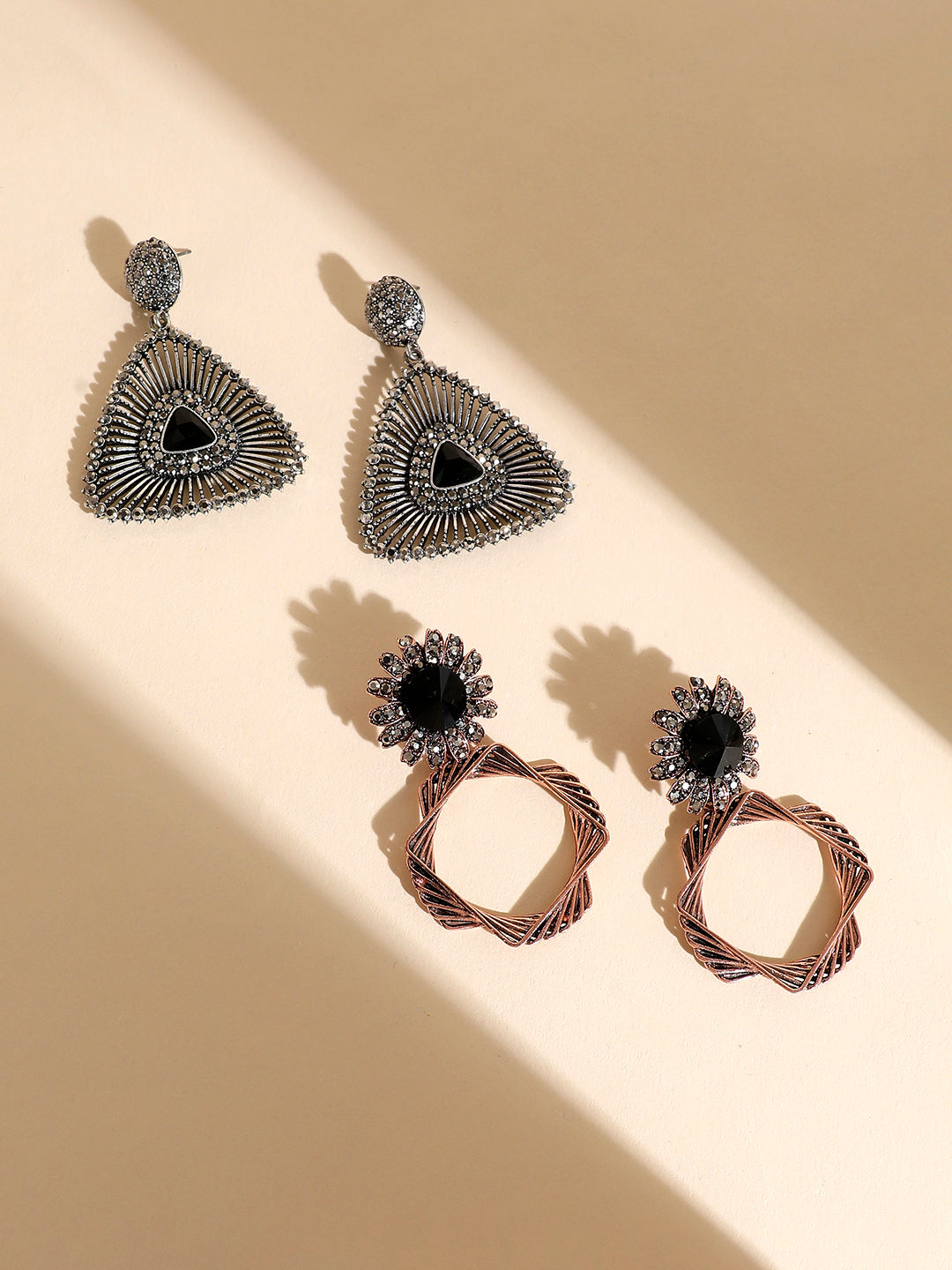 Set Of 2 Silver-Plated Contemporary Drop Earrings