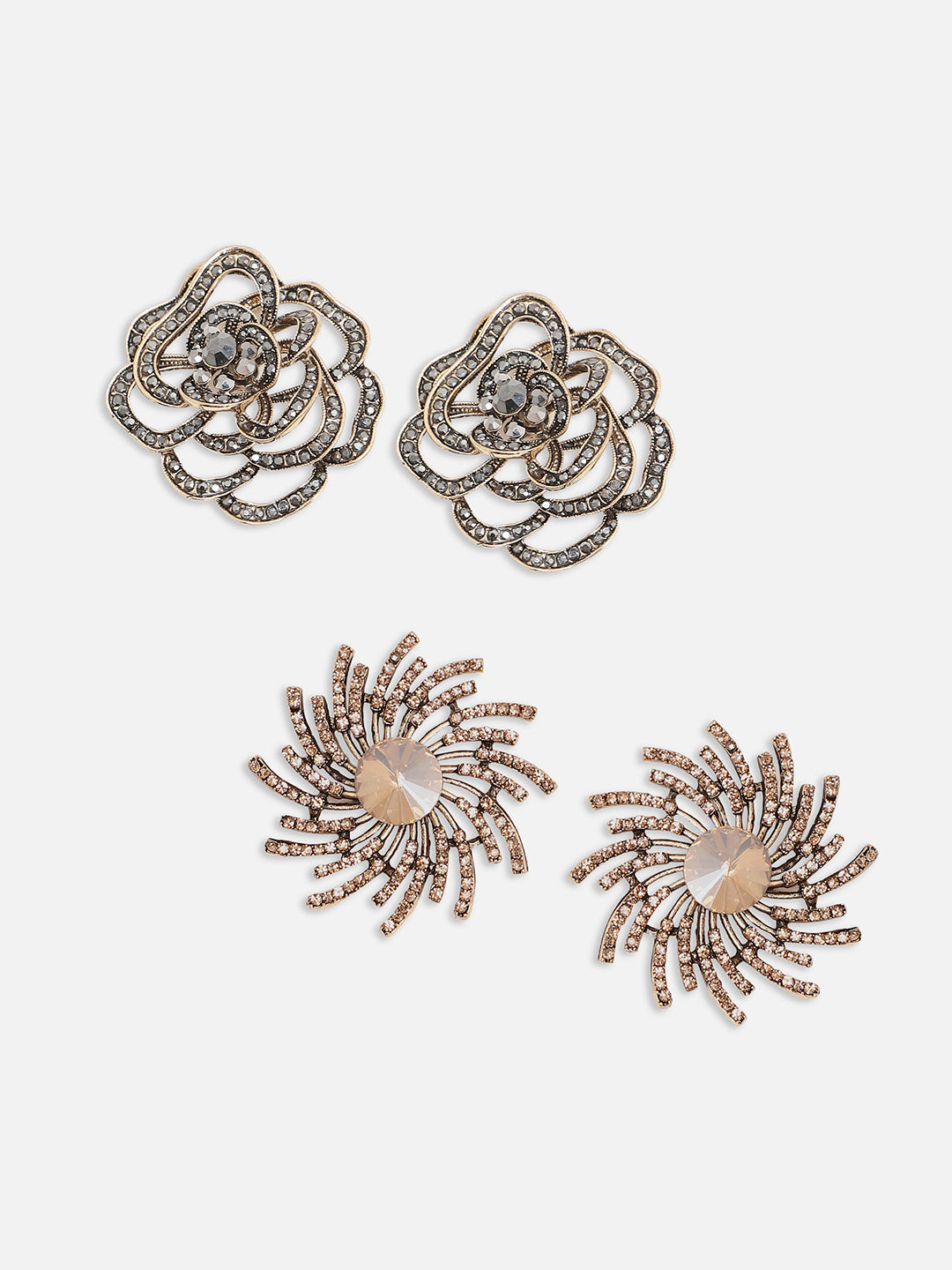 Set Of 2 Gold-Plated Contemporary Stud Earrings