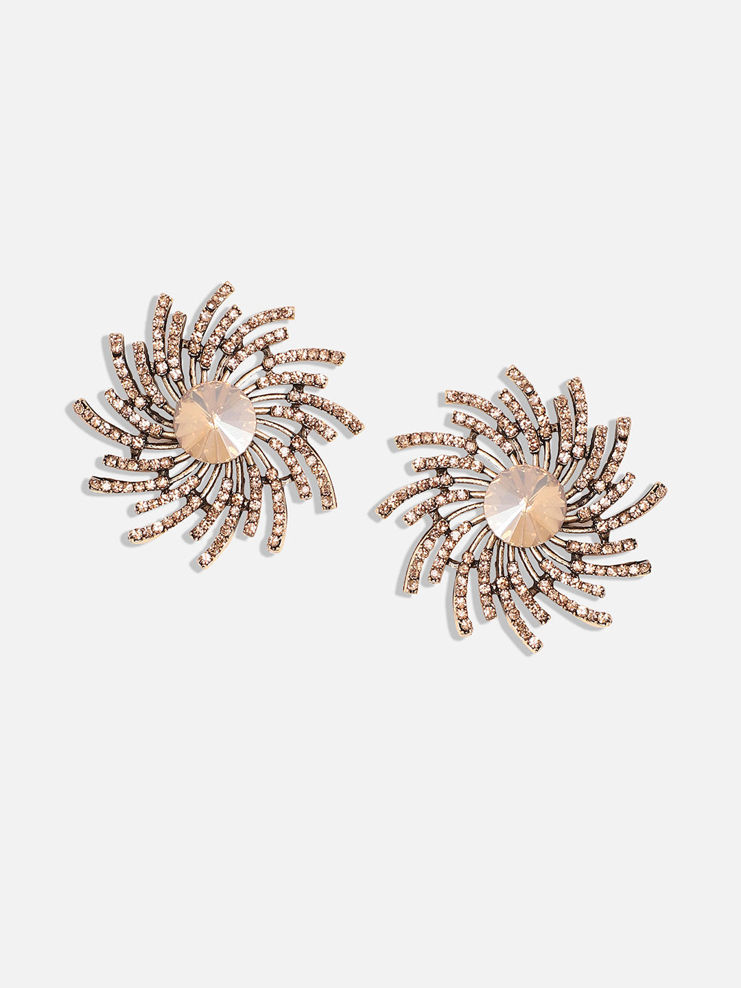 Set Of 2 Gold-Plated Contemporary Stud Earrings