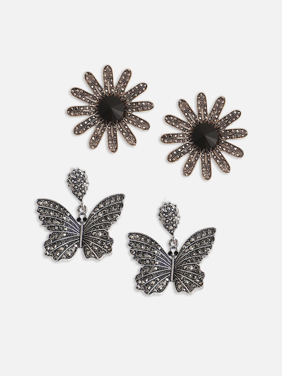 Set Of 2 Silver-Plated Contemporary Drop Earrings