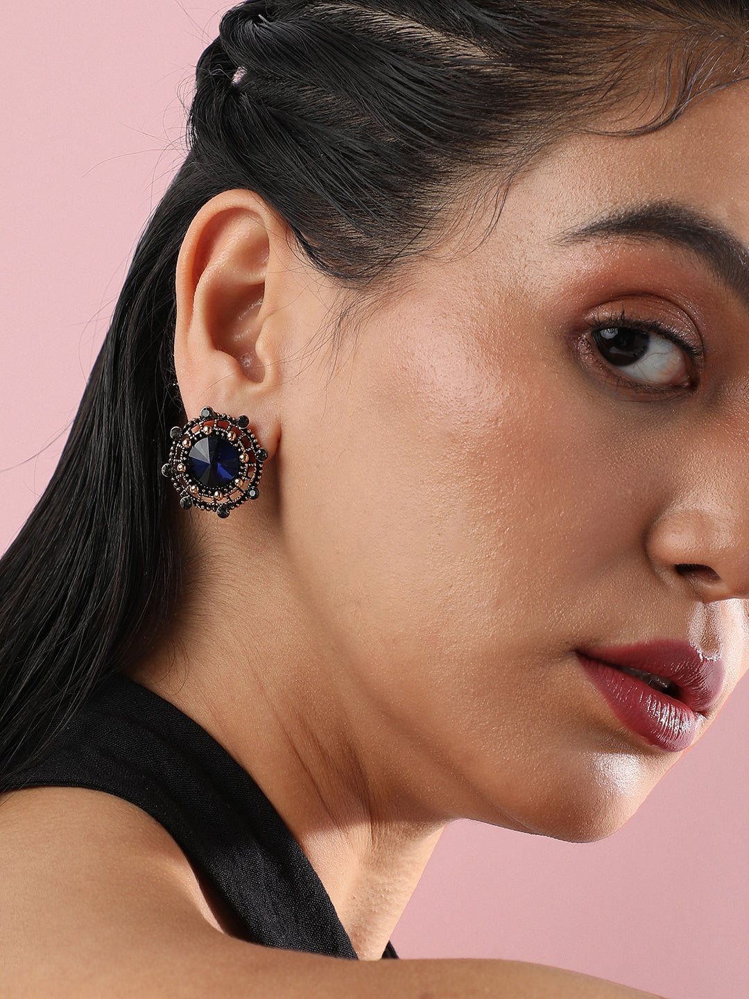 Set Of 2 Gold-Plated Contemporary Studs Earrings