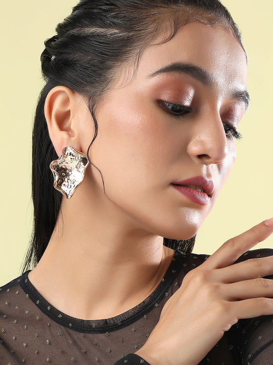 Set Of 2 Gold-Plated Contemporary Studs Earrings