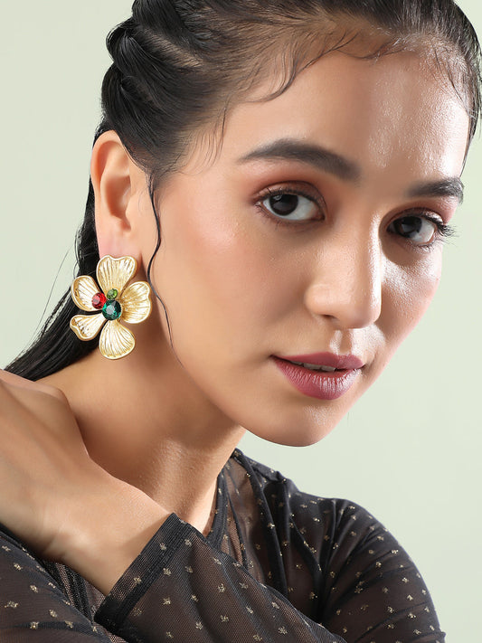 Set Of 2 Gold-Plated Contemporary Studs Earrings