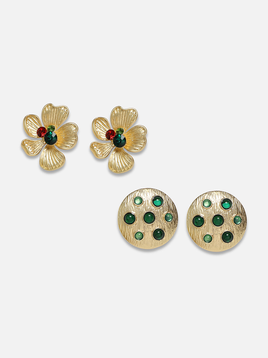 Set Of 2 Gold-Plated Contemporary Studs Earrings