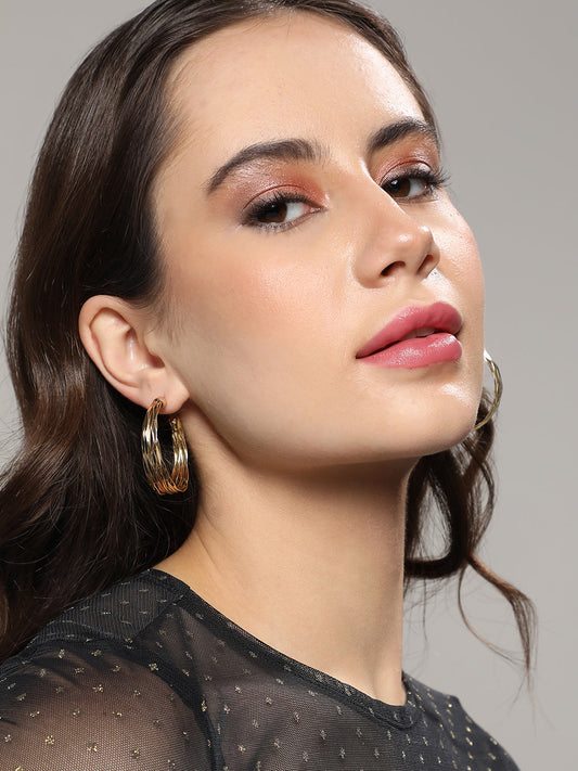 Set Of 2 Gold-Plated Contemporary Hoop Earrings