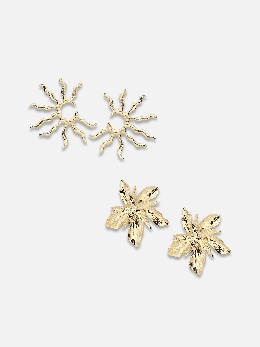 Set Of 2 Gold-Plated Contemporary Studs Earrings
