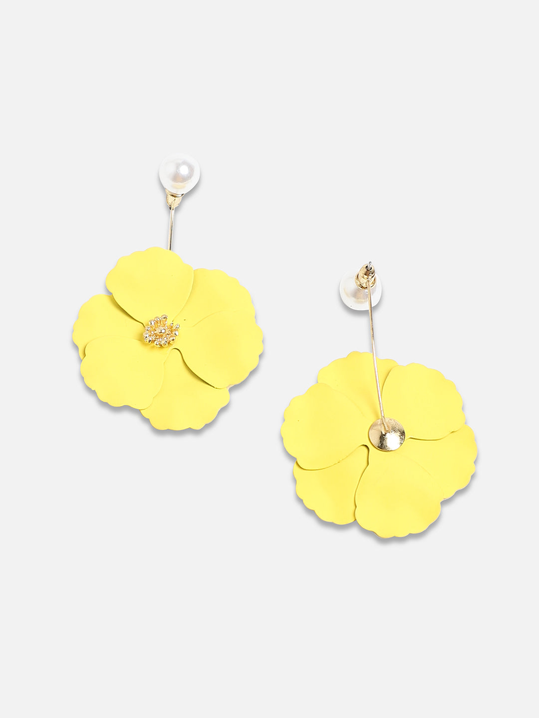 Set Of 2 Gold-Plated Pearls Beaded Floral Drop Earrings