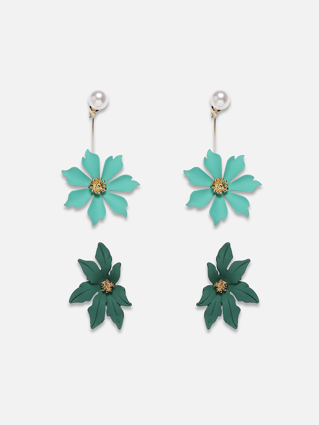 Set Of 2 Gold-Plated Contemporary Drop Earrings