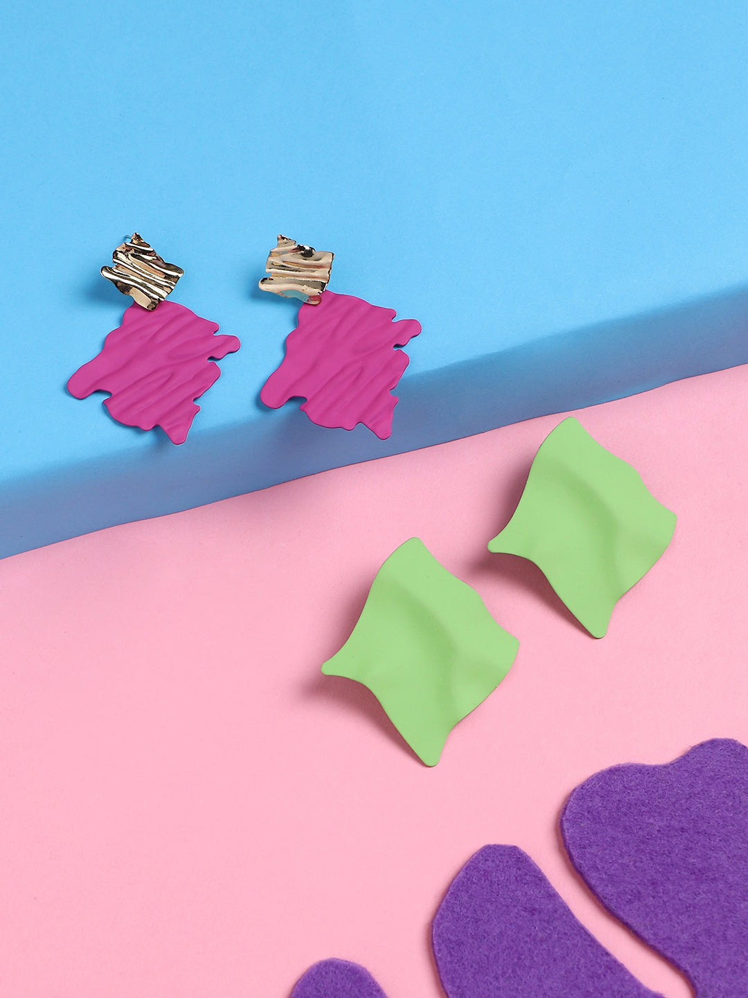 Set of 2 Gold Plated Contemporary Drop Earrings