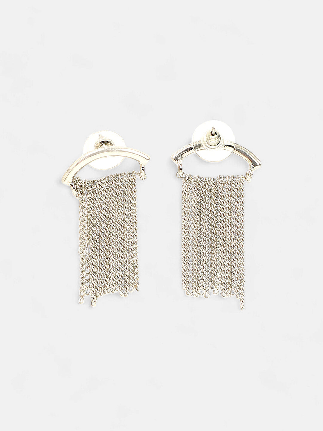 The Hanging Chain Bar Drop Earrings - Metallic Silver-SOHIER6039