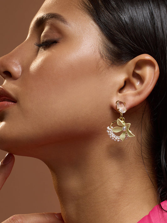 The Fleur Drop Earrings - Pale Yellow-SOHIER6186