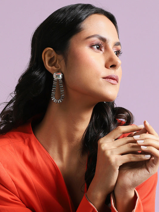 Silver-Plated Contemporary Drop Earrings