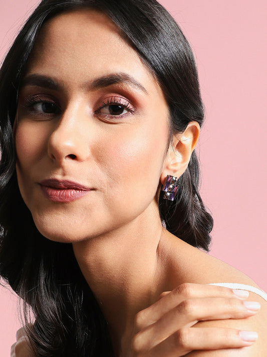 Silver Plated Stone Studded Contemporary Studs Earrings