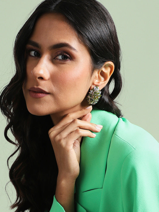 Gold Plated Stone Studded Contemporary Stud Earrings