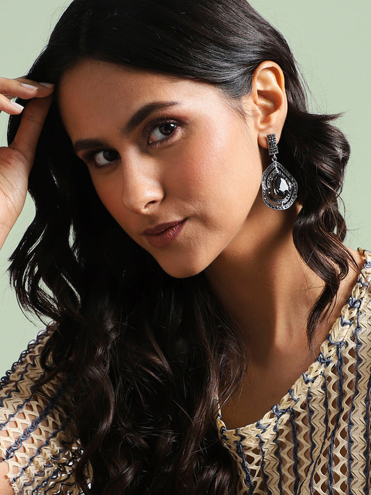 Silver-Plated Oxidised Drop Earrings