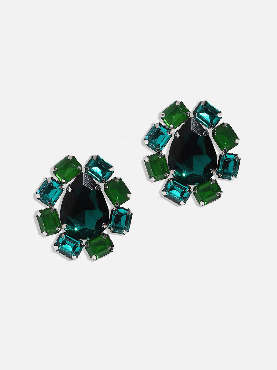 Silver Plated Artificial Stone Studded Contemporary Stud Earrings