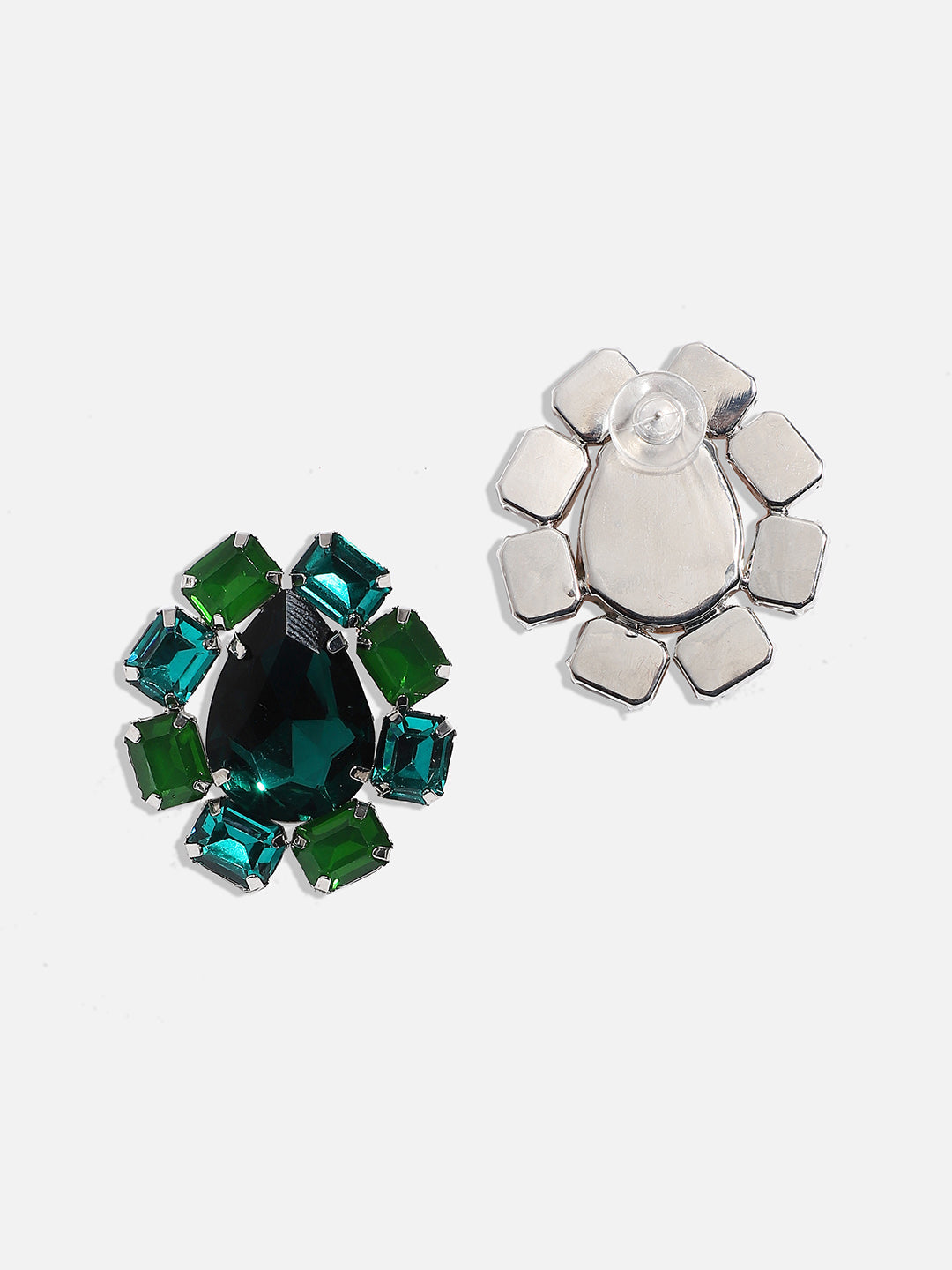 Silver Plated Artificial Stone Studded Contemporary Stud Earrings