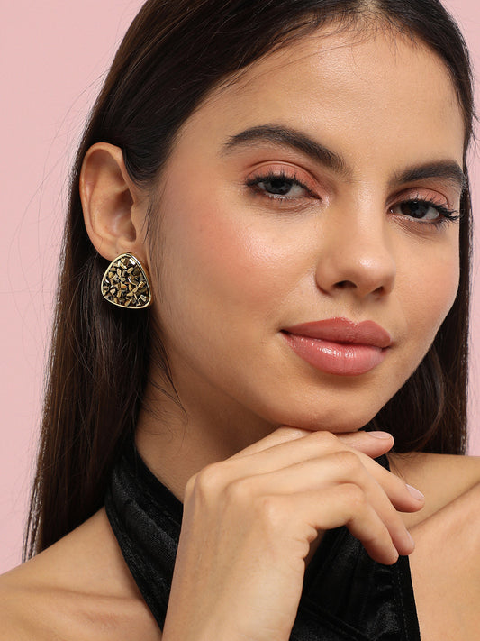 Gold-Plated Artificial Stones-Studded Studs Earrings