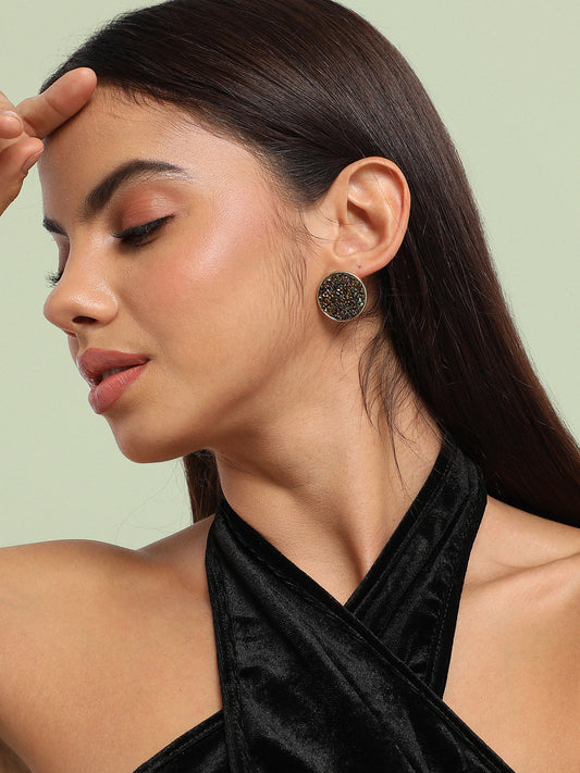 Gold-Plated Circular Antique Contemporary Stud Earrings