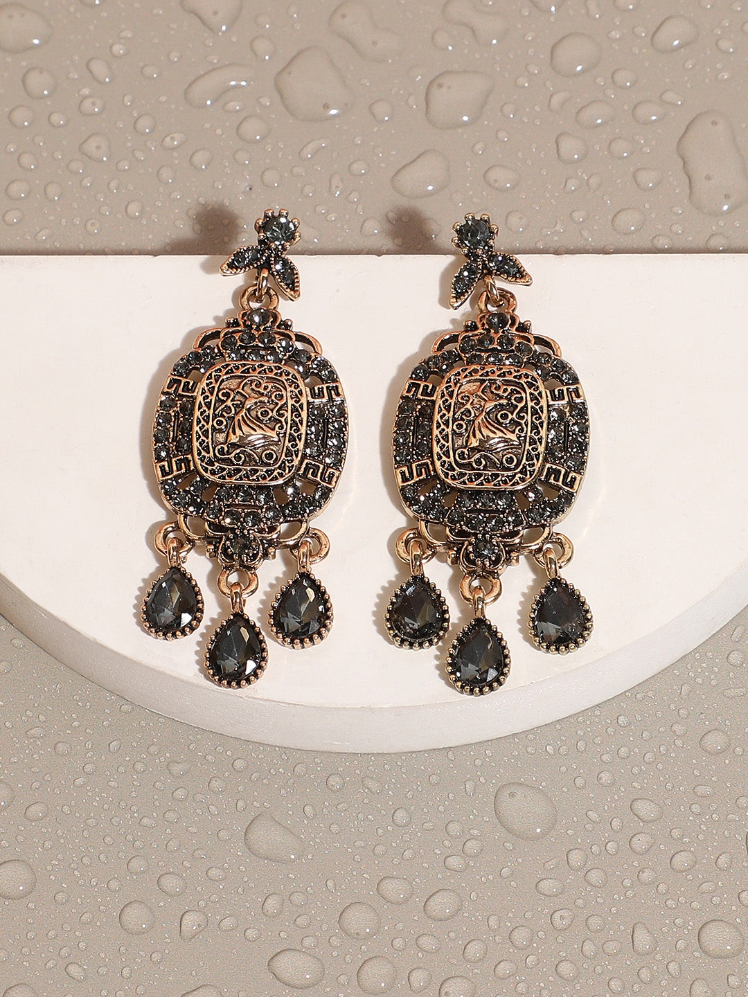 Gold-Plated Contemporary Antique Drop Earrings