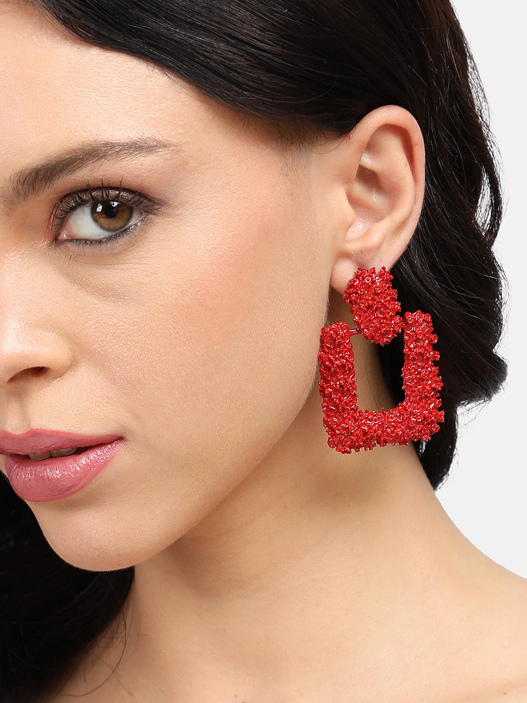 Textured Geometric-Shaped Drop Earrings -
