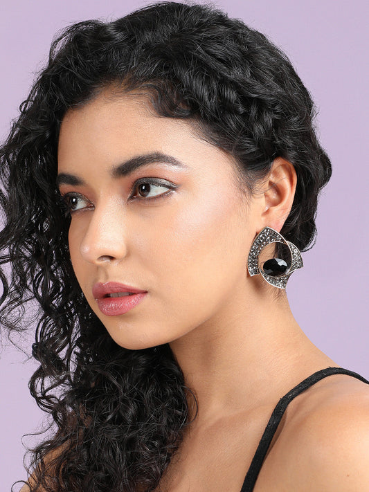 Gold-Plated Artificial Stones Contemporary Studs Earrings