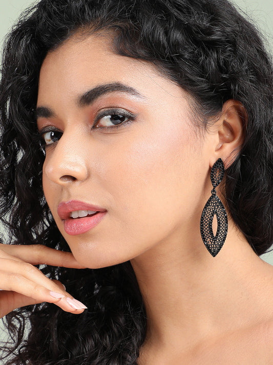 Copper-Plated Stone-Studded Contemporary Drop Earrings