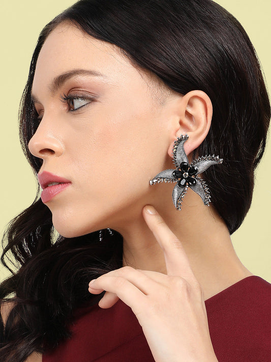 Silver-Plated Floral Drop Earrings