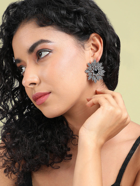 Silver-Plated Stone-Studded Contemporary Studs Earrings