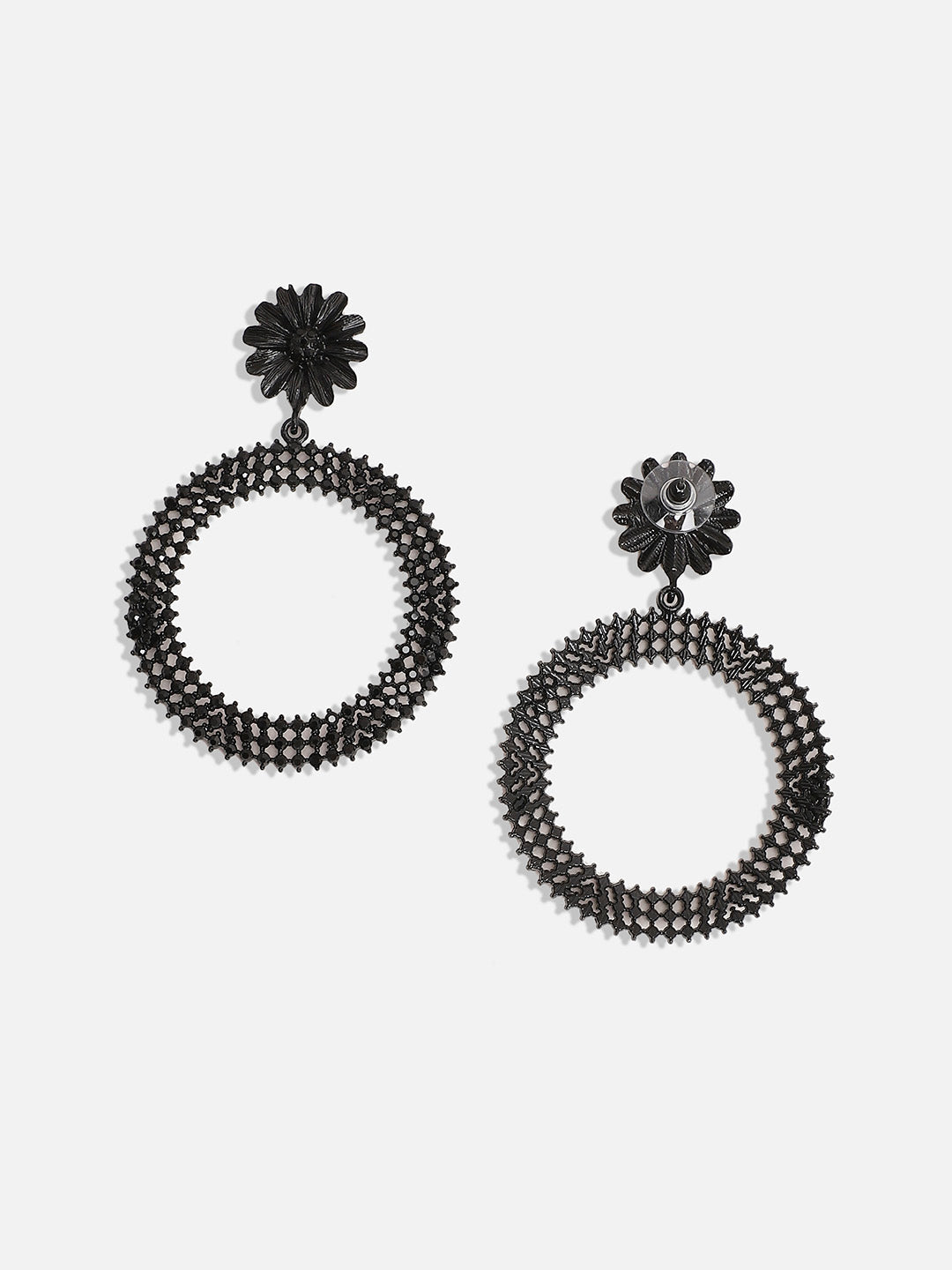 Copper-Plated Stone-Studded Circular Drop Earrings