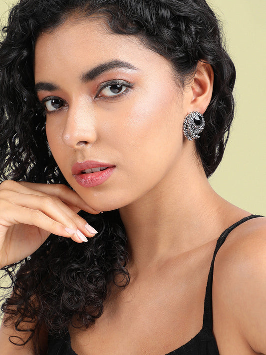 Silver-Plated Artificial Stones Contemporary Studs Earrings