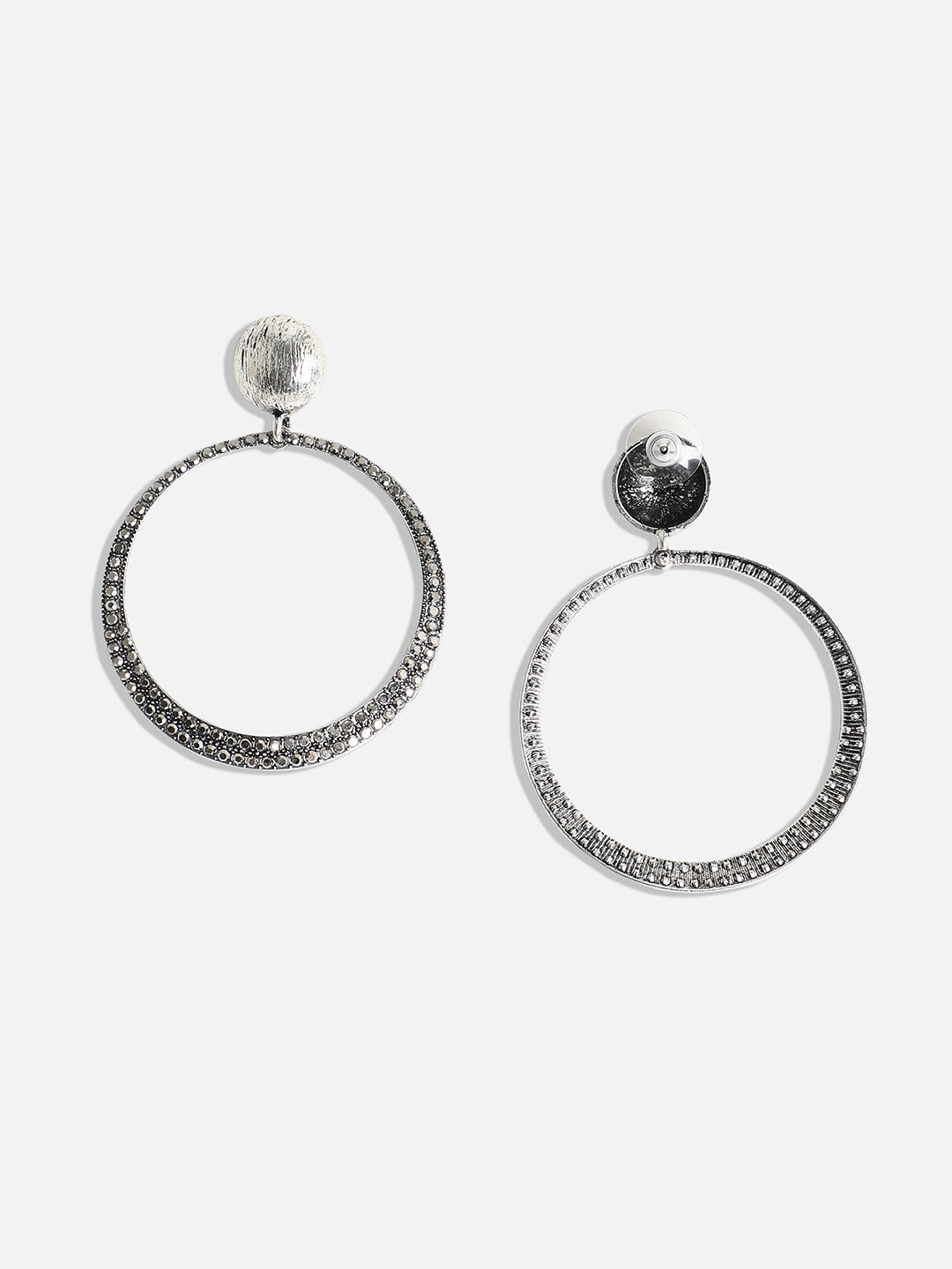 Silver-Toned Stone-Studded Circular Drop Earrings