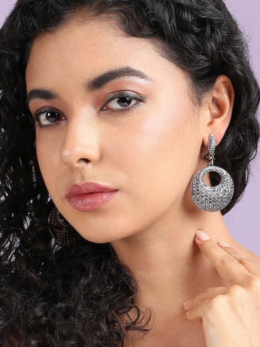 Silver-Plated Circular Shaped Drop Earrings