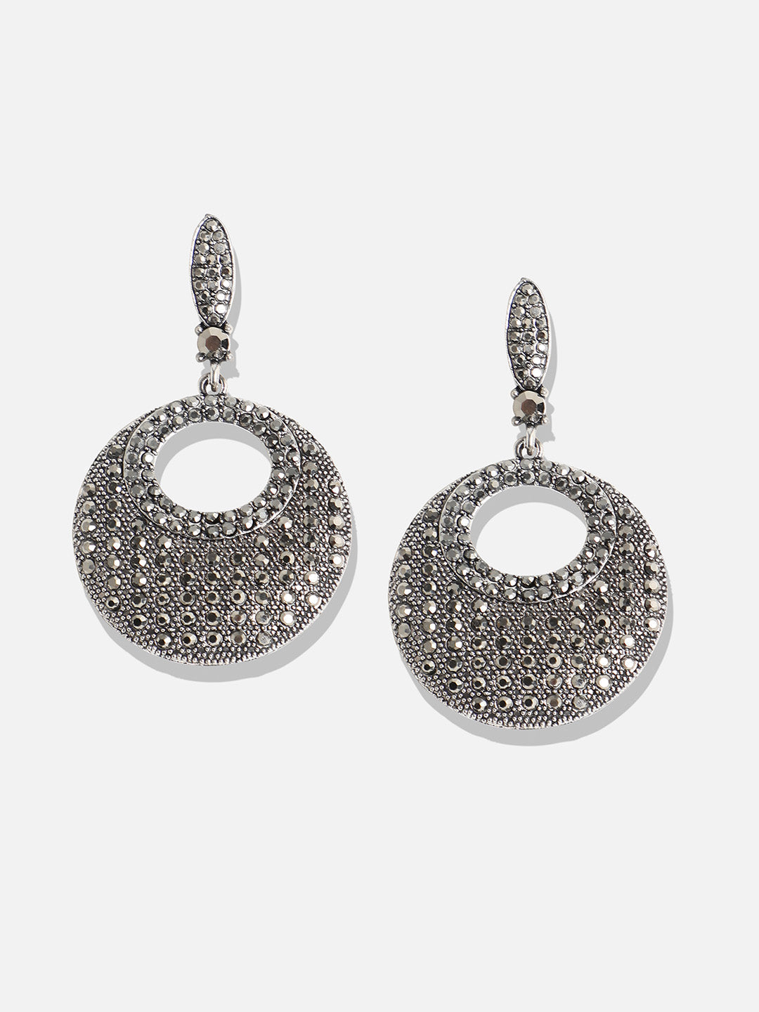 Silver-Plated Circular Shaped Drop Earrings