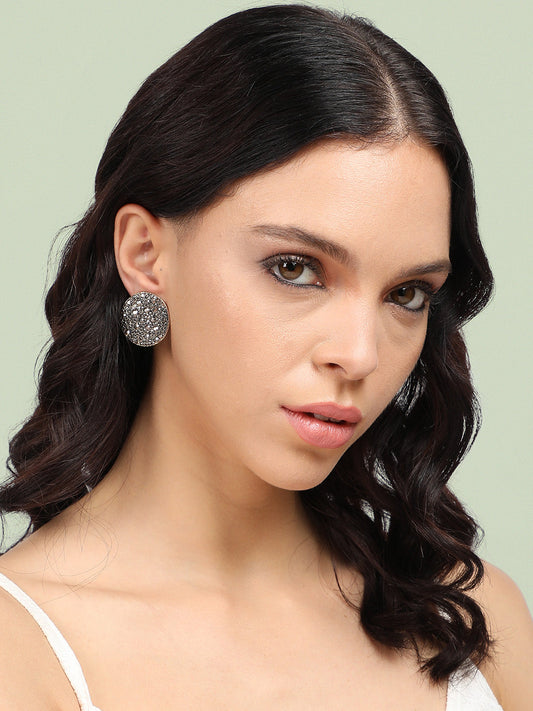 Gold-Toned Stone-Studded Circular Stud Earrings