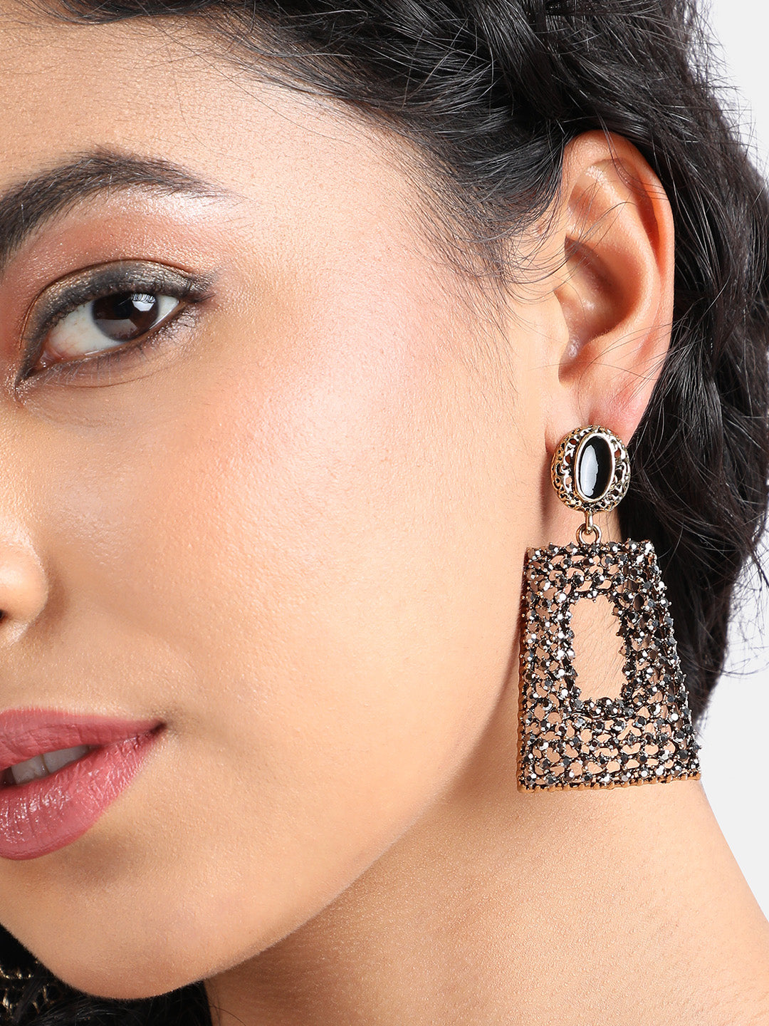 Gold-Plated Geometric-Shaped Drop Earrings