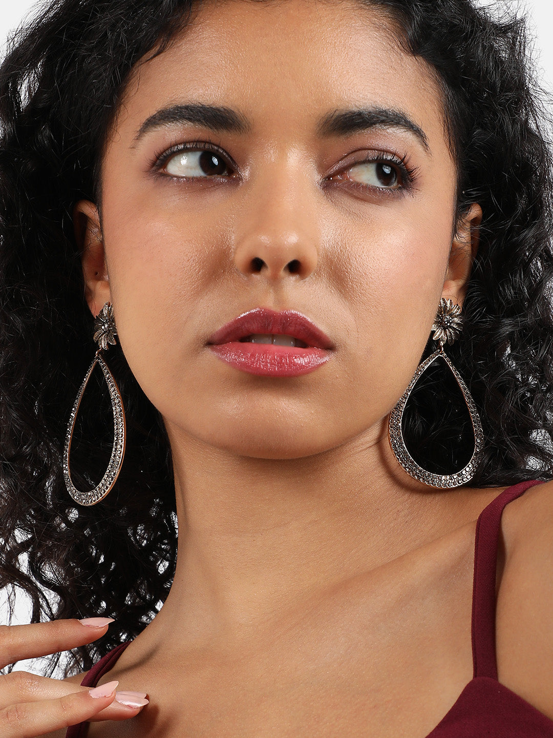 Gold-Plated Teardrop Shaped Drop Earrings