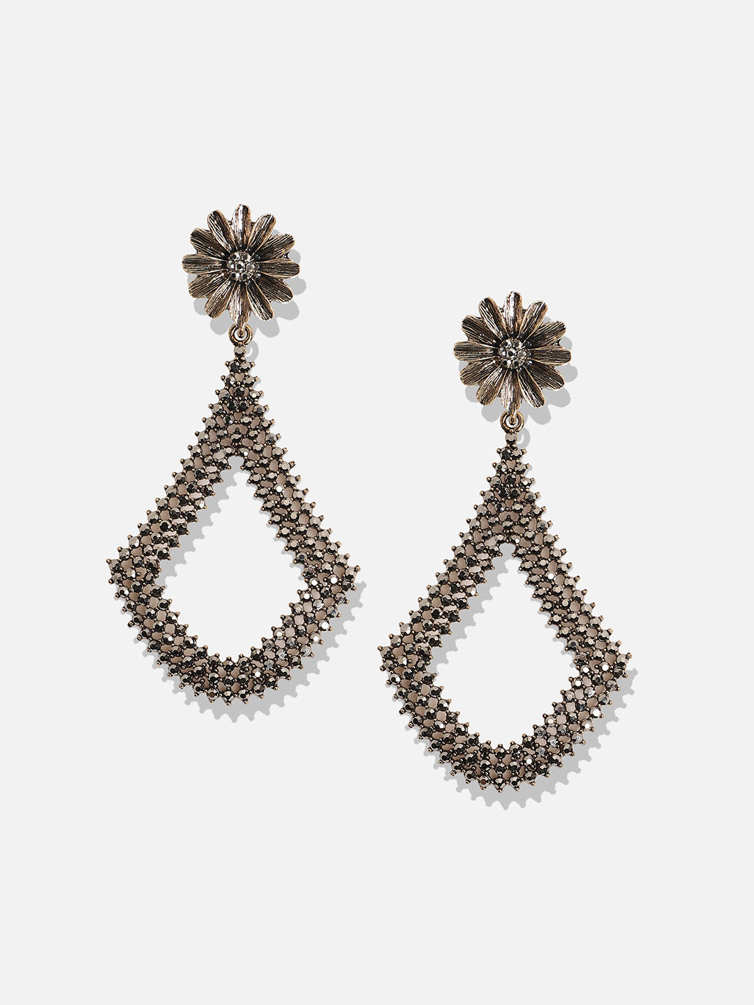 Gold-Plated Contemporary Oxidised Drop Earrings