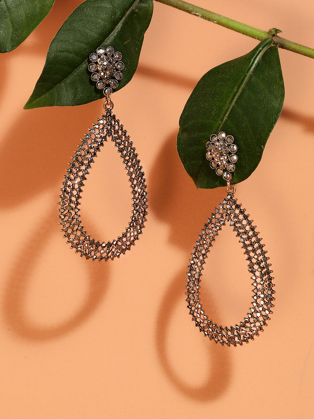 Silver-Plated Teardrop Shaped Drop Earrings