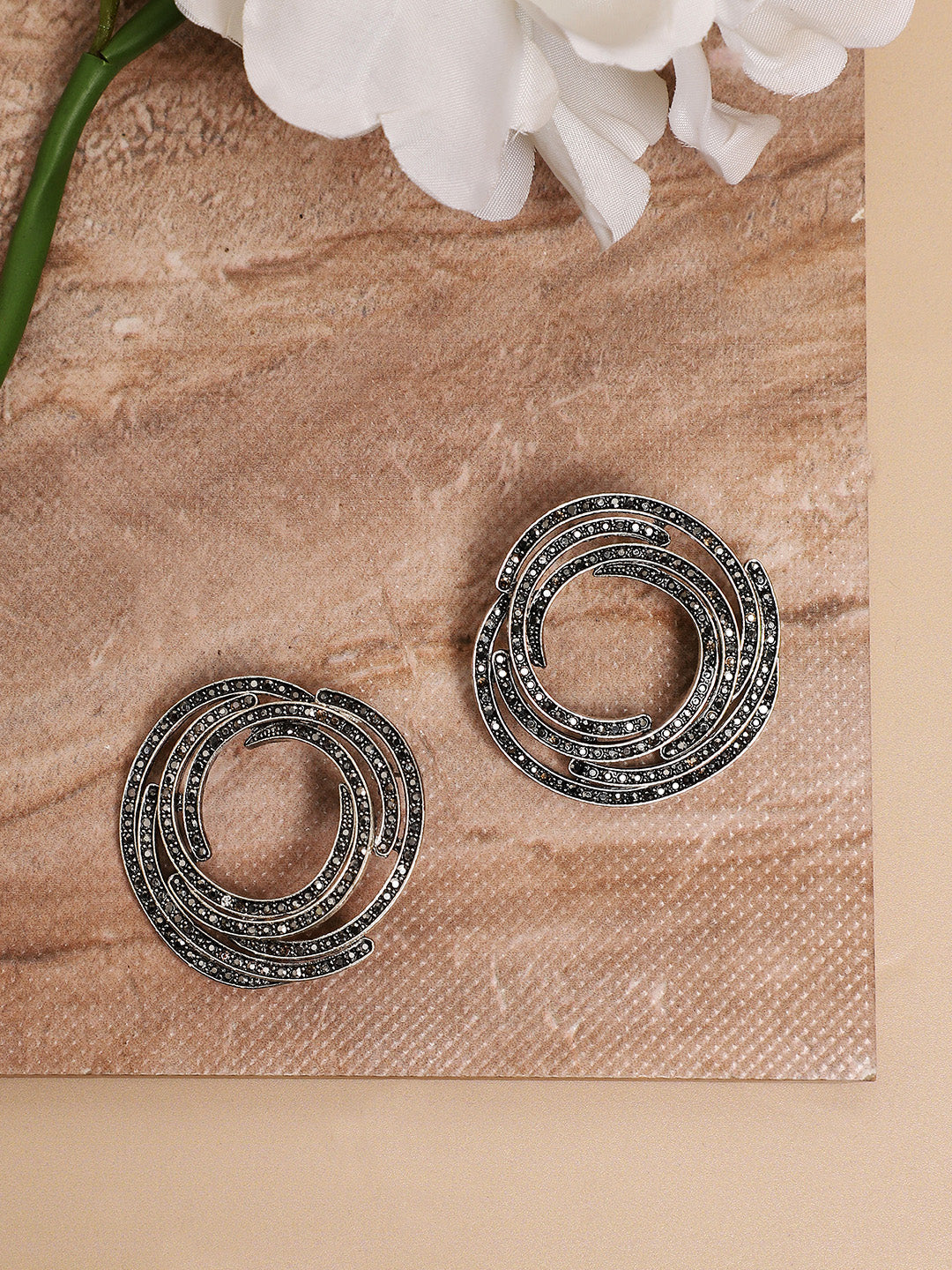 Silver-Plated Artificial Stones Contemporary Studs Earrings
