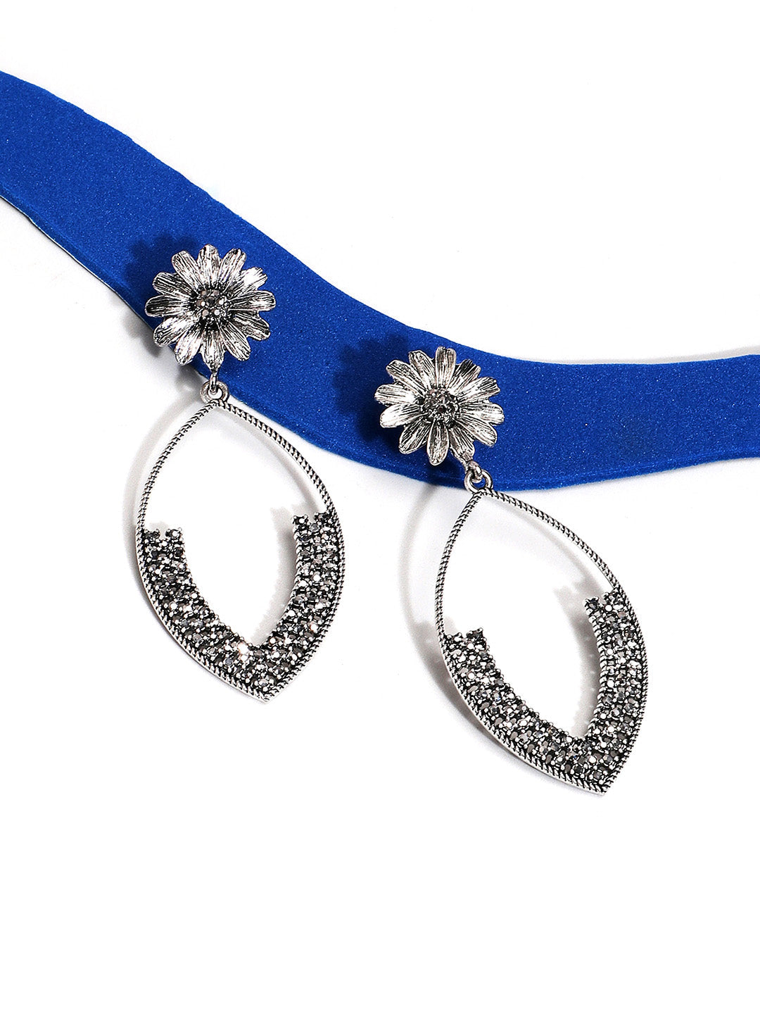 Silver Plated Stone Studded Drop Earrings