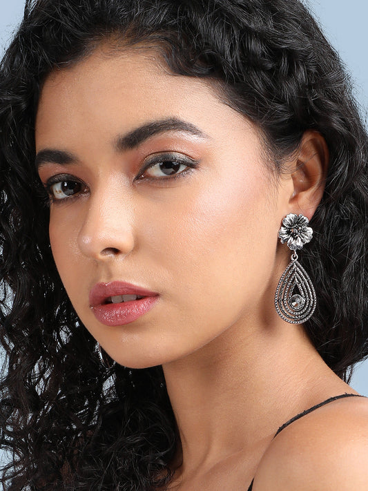 Silver-Toned Contemporary Drop Earrings