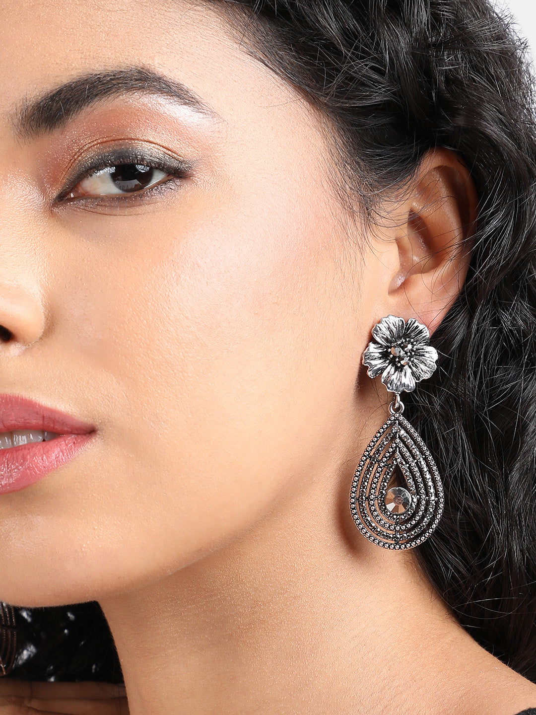 Silver-Toned Contemporary Drop Earrings