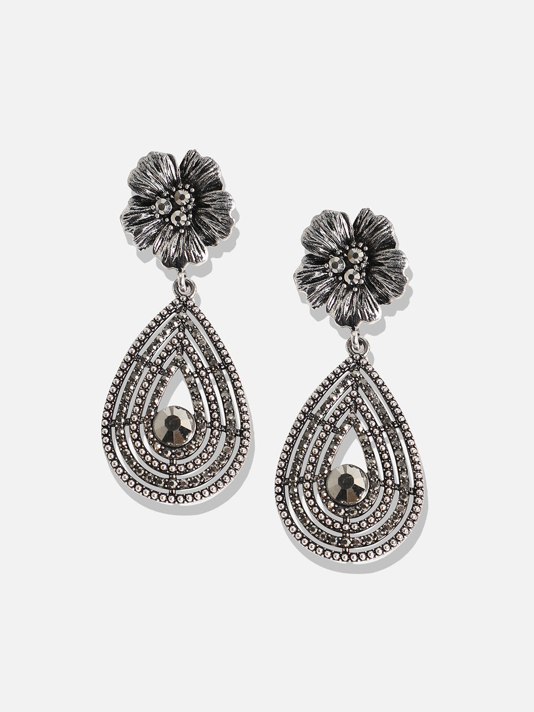 Silver-Toned Contemporary Drop Earrings